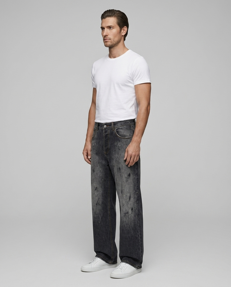 Obsidian Ink Splash Jeans Dirty Black - Side
