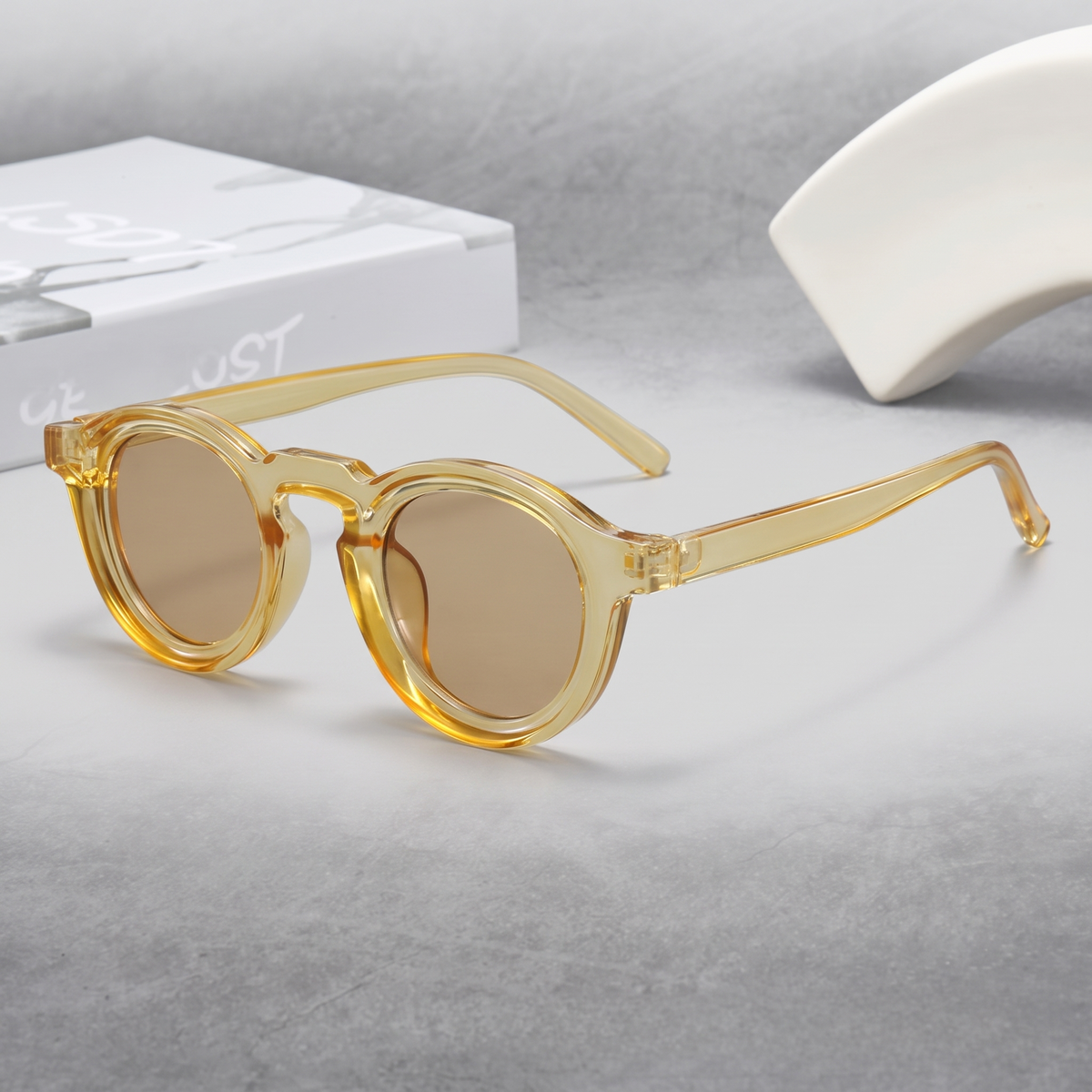 Transparent Yellow Frame Champagne Lens - three-quarter angle