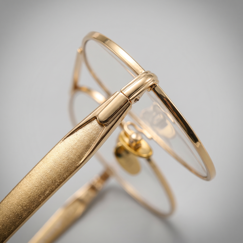 C3 bright gold frame anti-blue light - macro hinge detail