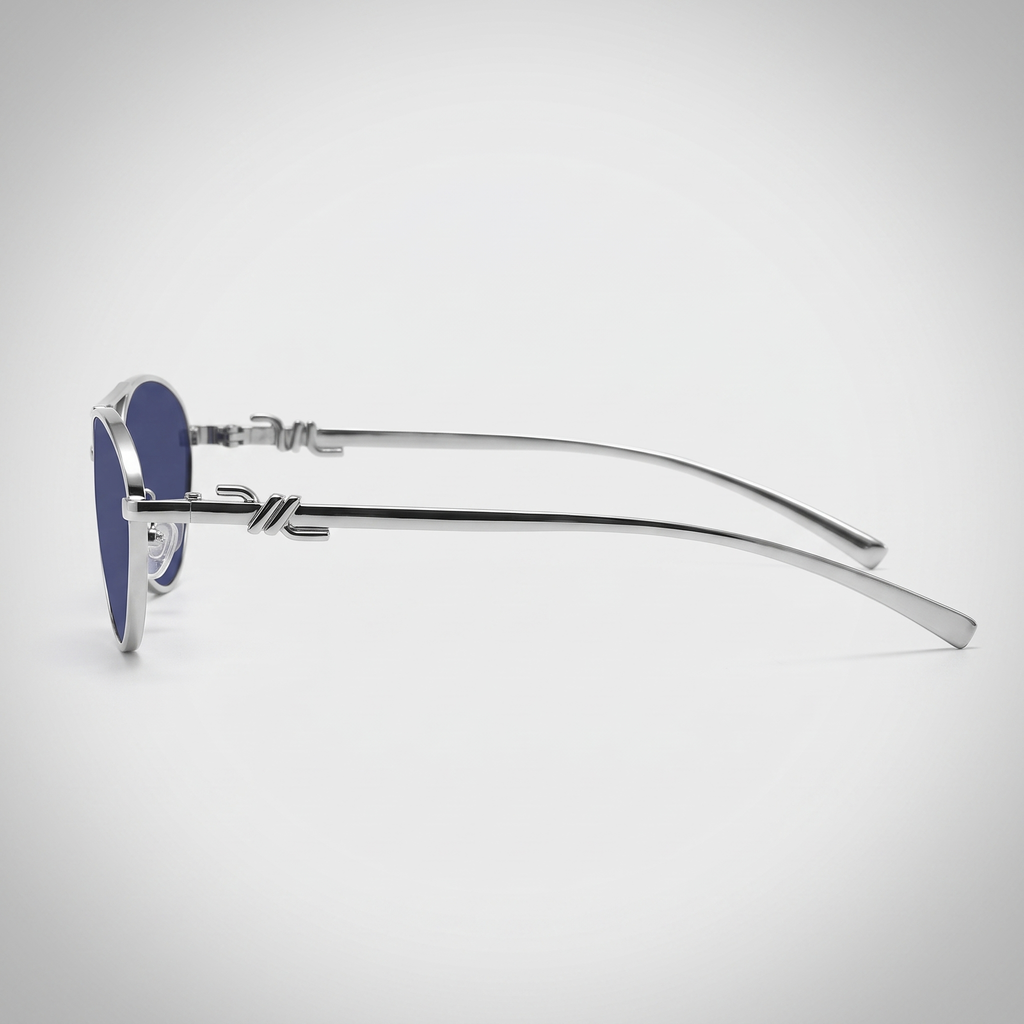Silver frame blue film - side profile