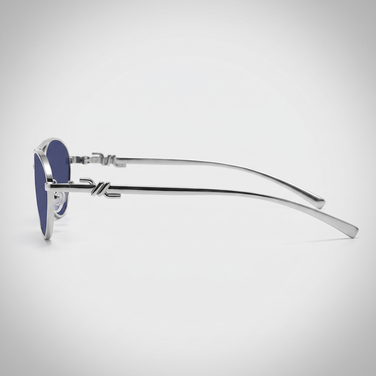 Silver frame blue film - side profile