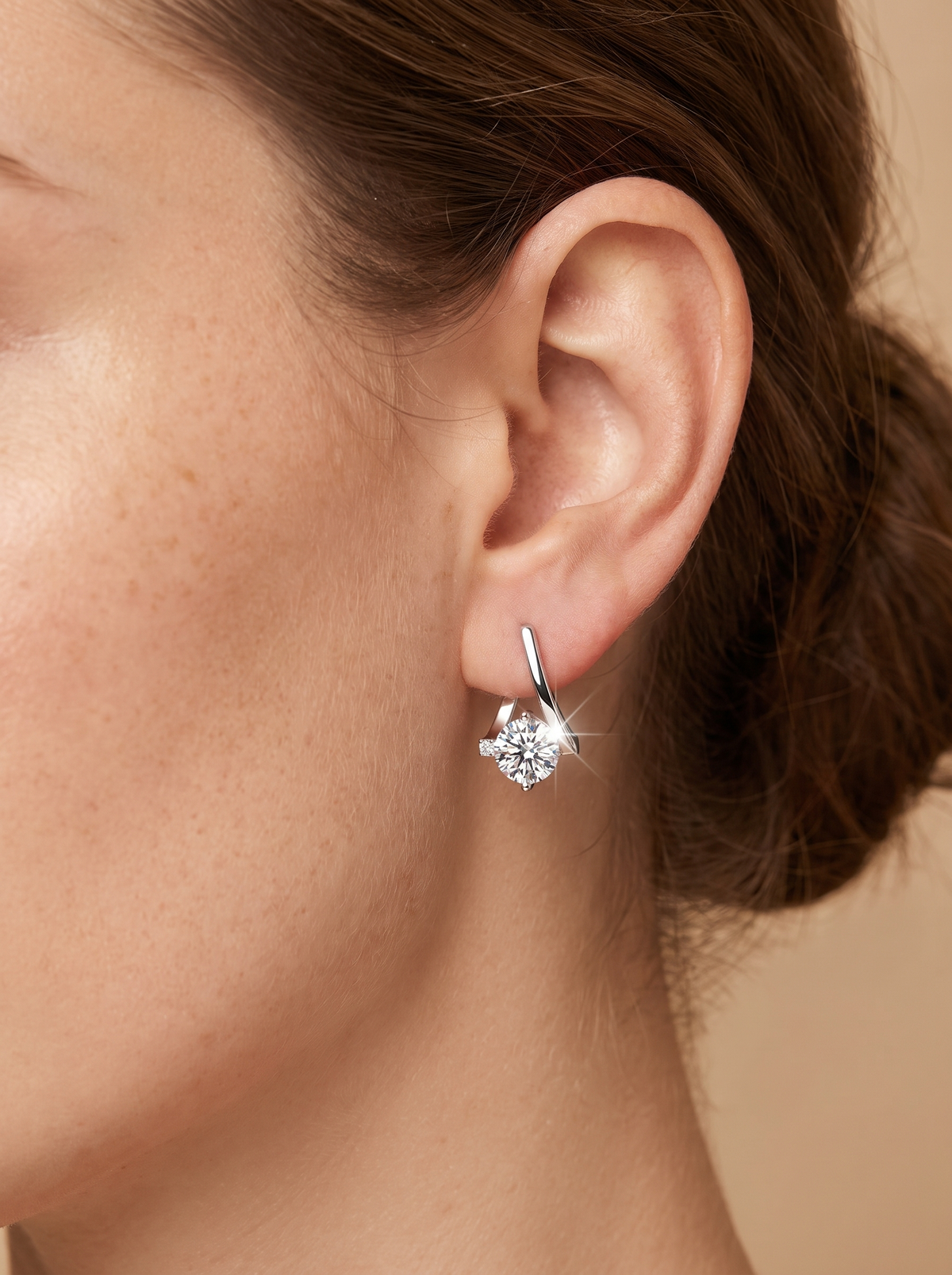 Cirel Moissanite Earrings worn on model