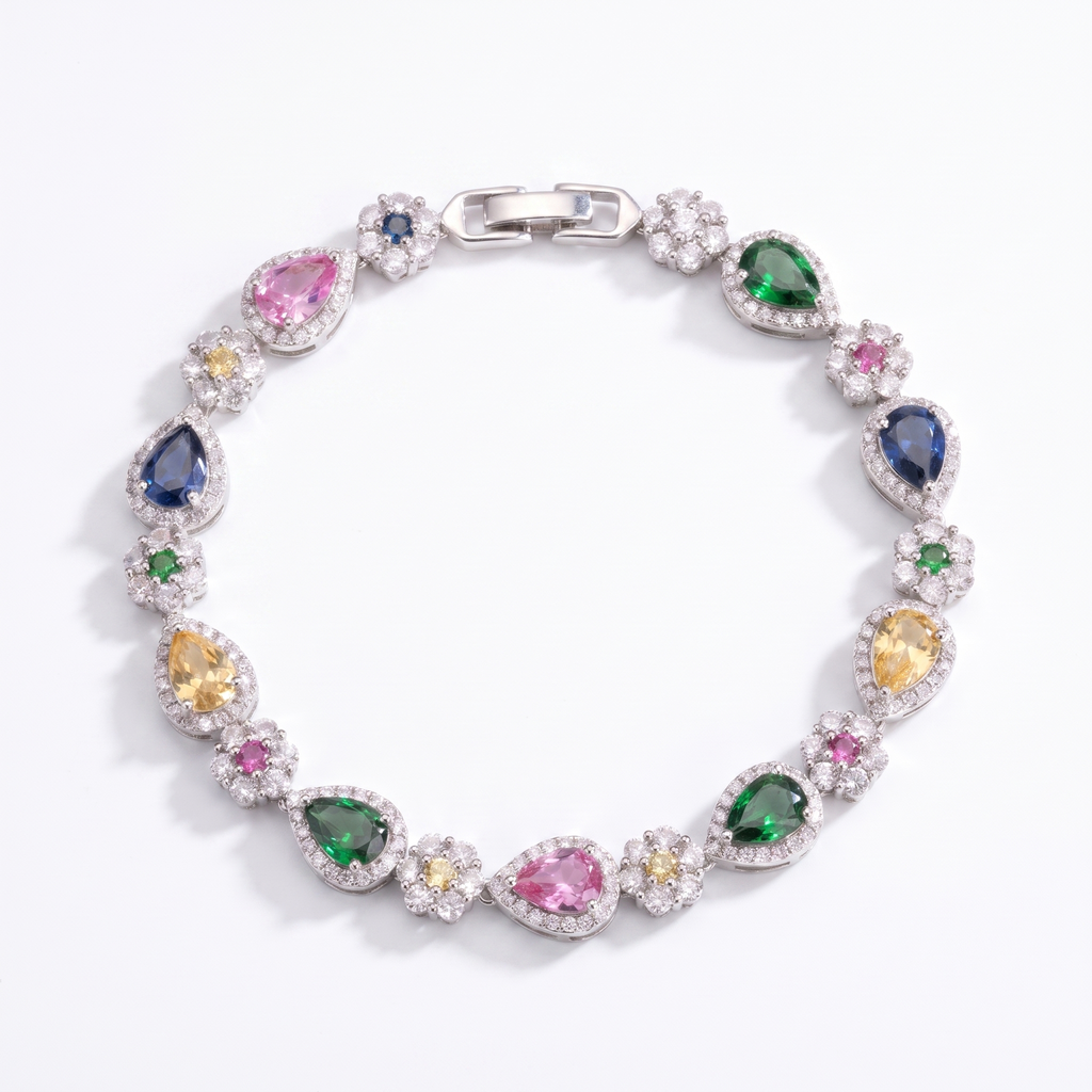Zircon bracelet white gold colored diamonds - product shot on white background