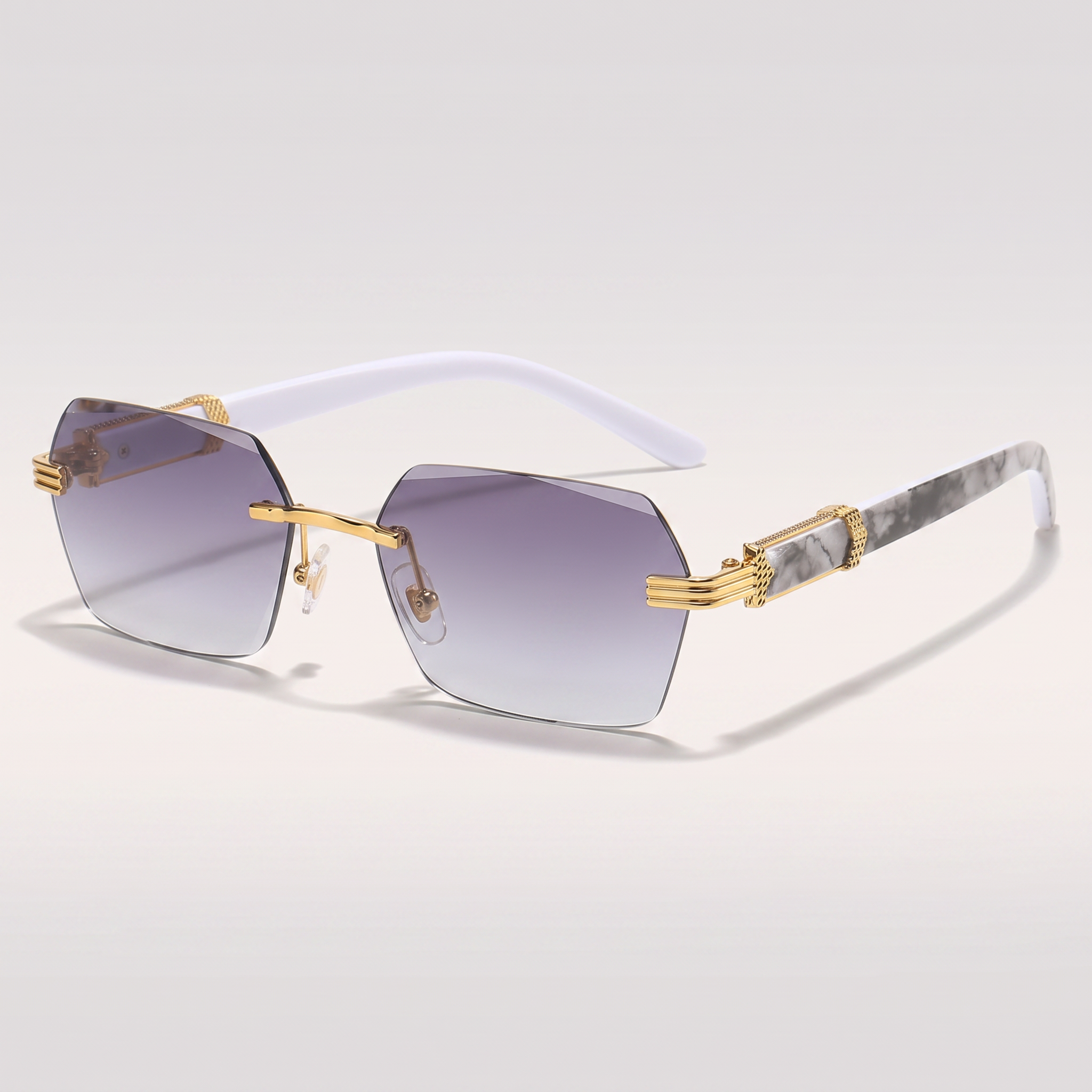 Gradient Color Rimless Square Sunglasses - Gradient Gray Lens - three-quarter studio shot