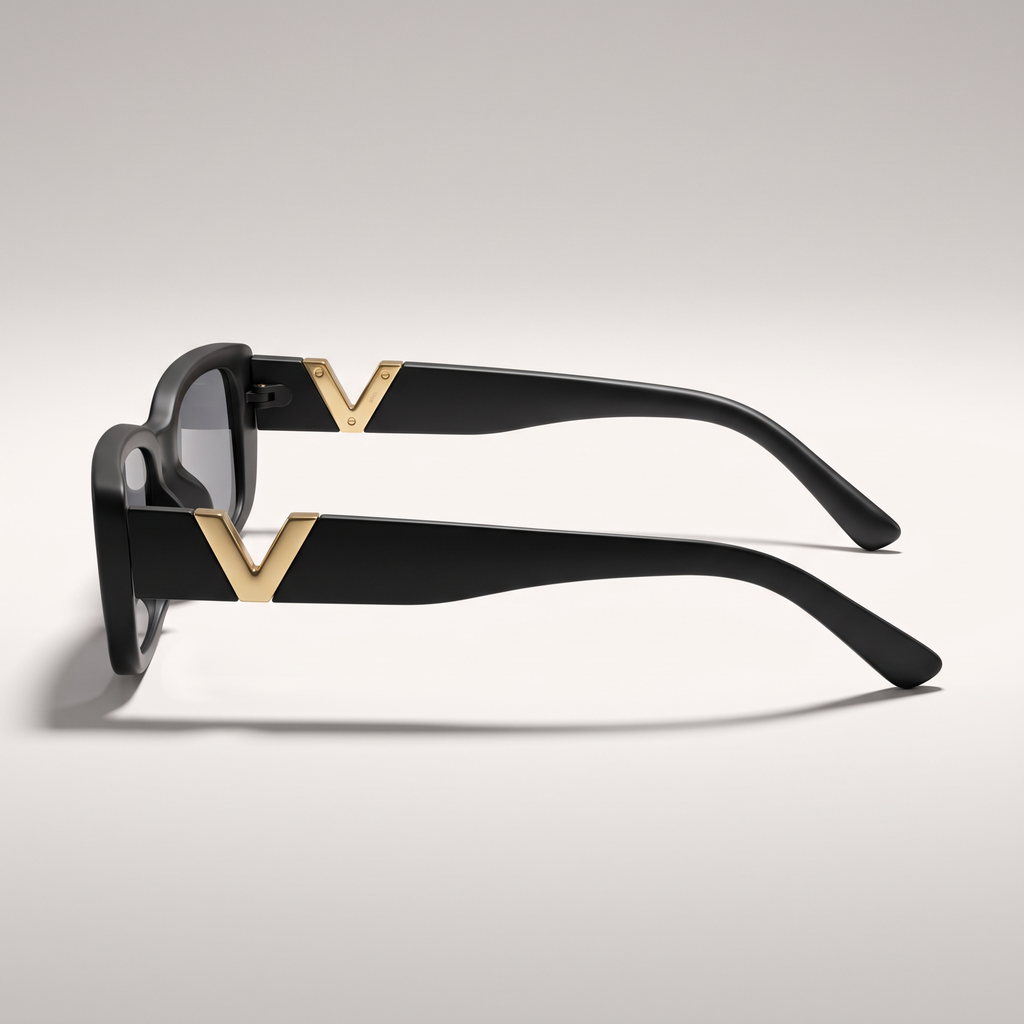 Retro Square Frameless Sunglasses - Bright Black - side profile studio shot