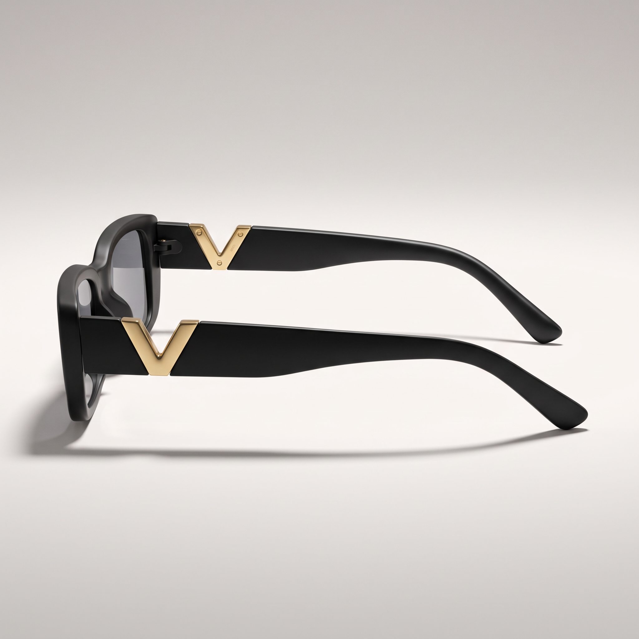Retro Square Frameless Sunglasses - Bright Black - side profile studio shot