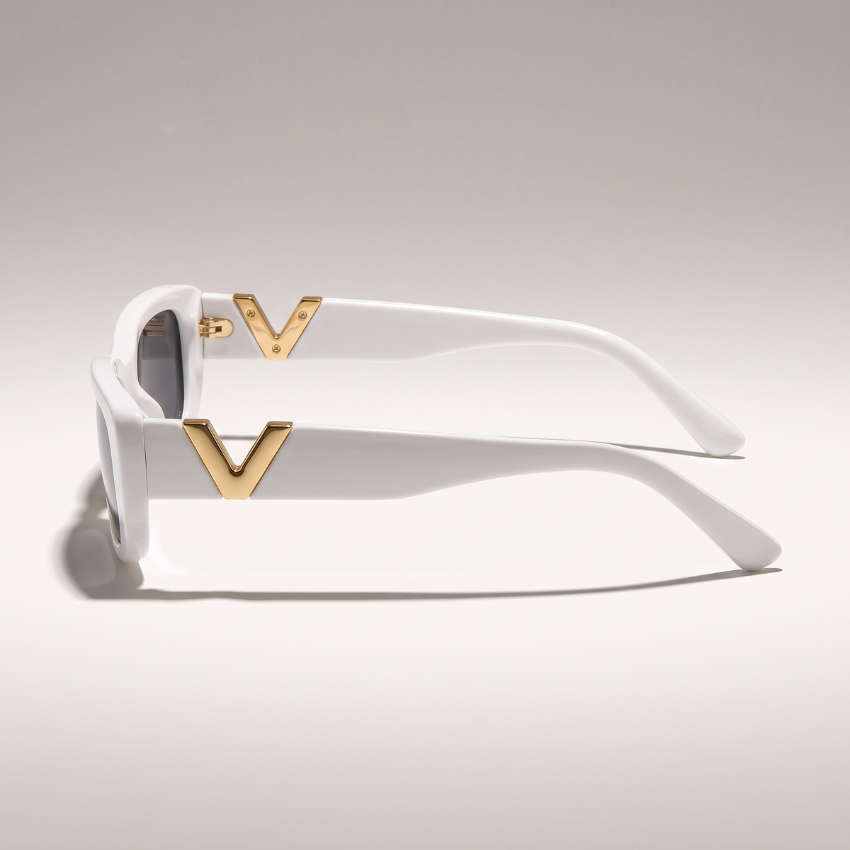 Retro Square Frameless Sunglasses - Porcelain White - side profile studio shot