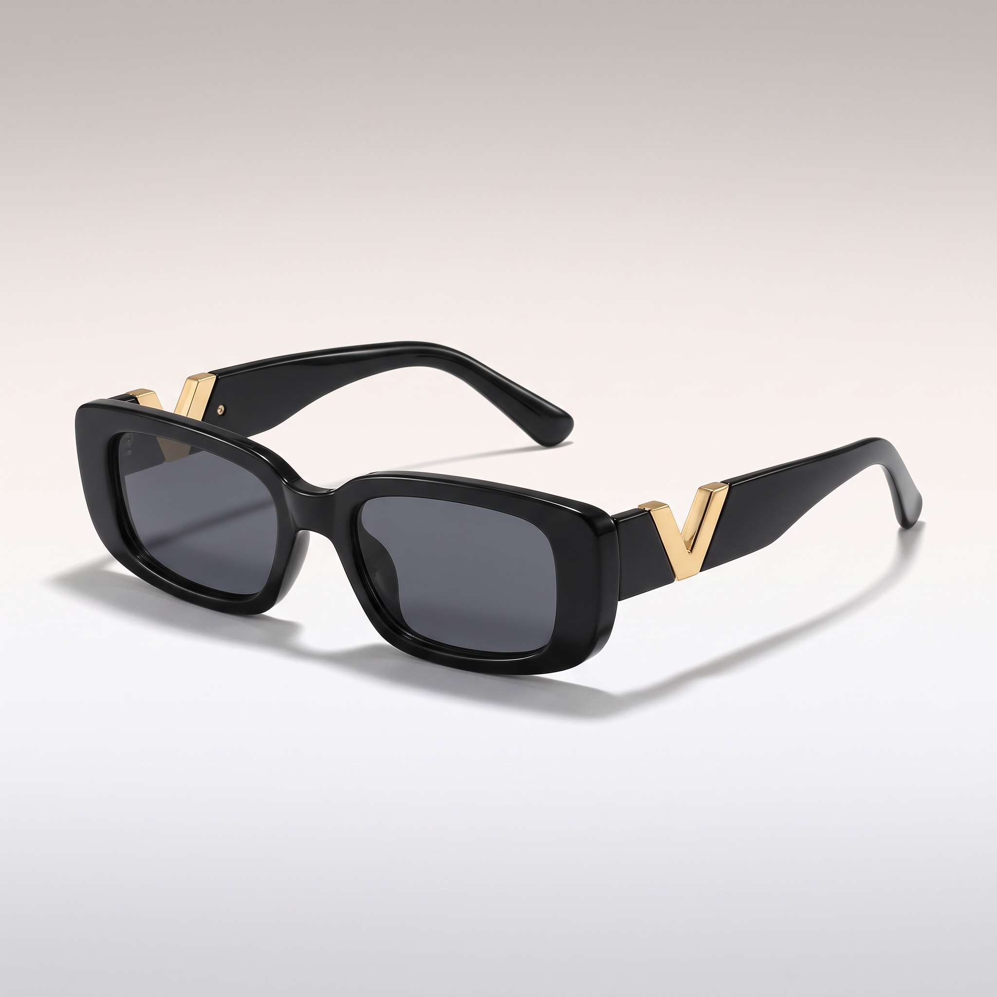 Retro Square Frameless Sunglasses - Bright Black - three-quarter studio shot