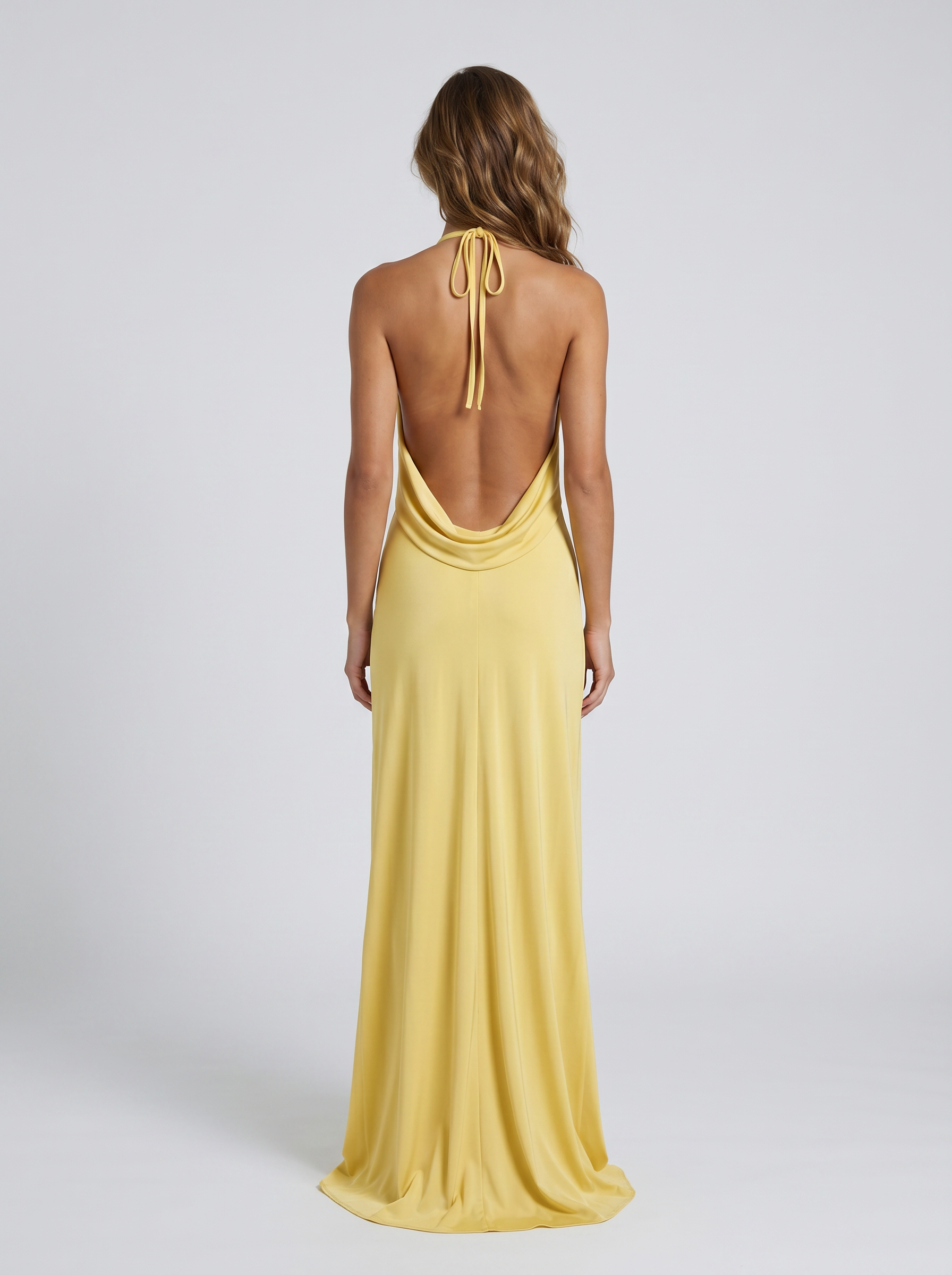 Zelira Deep V Halter Gown - Yellow - Back