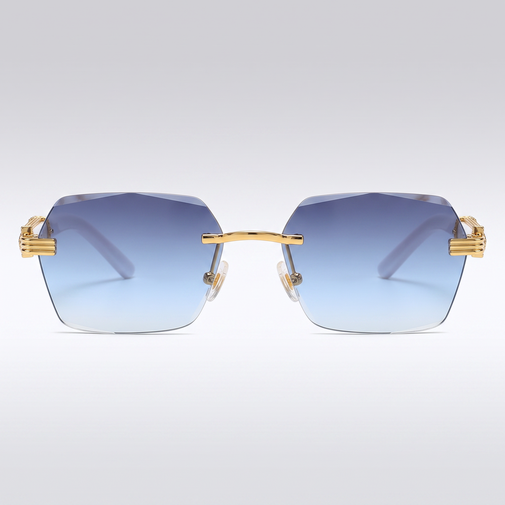 Gradient Color Rimless Square Sunglasses - Gradient Blue Lens - front studio shot