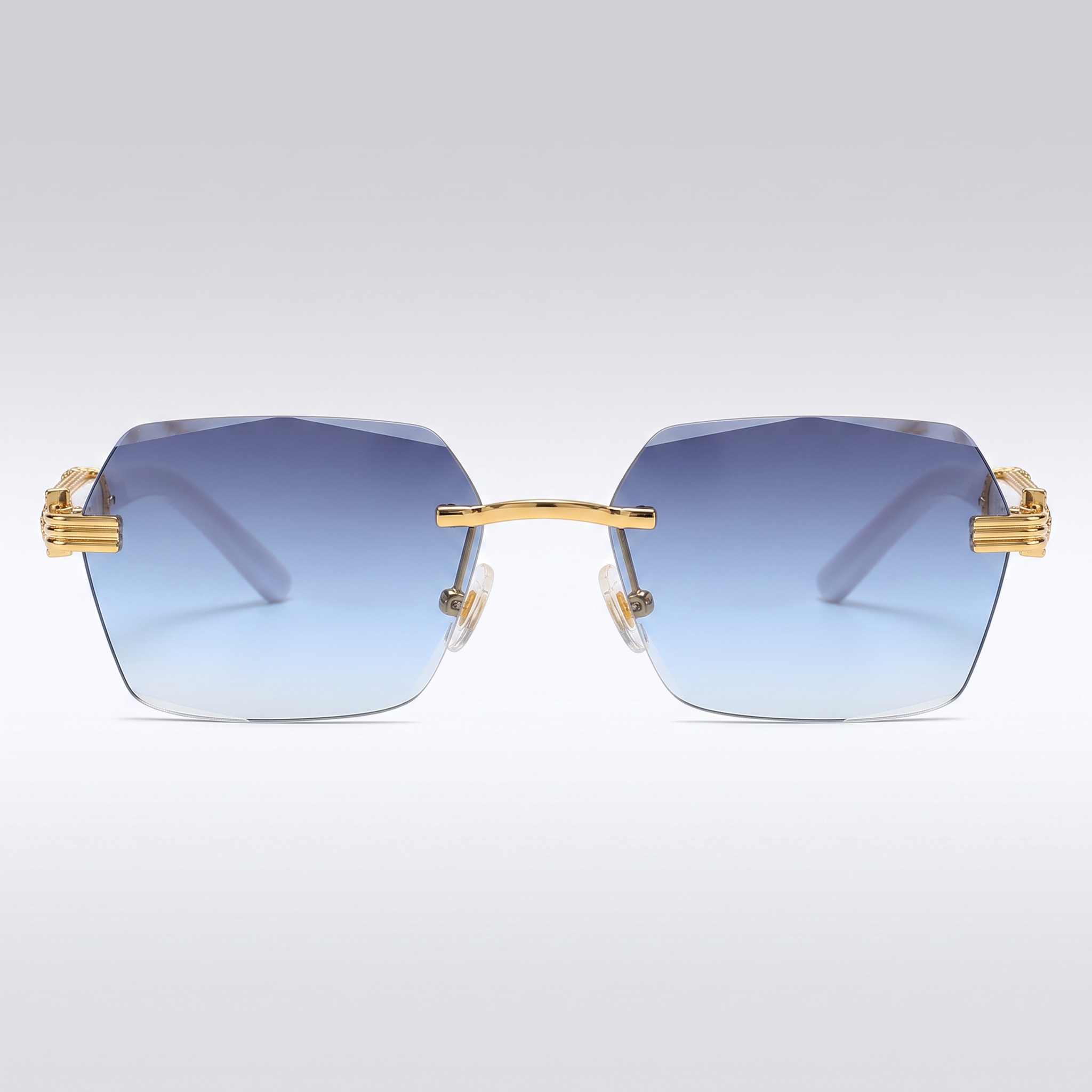 Gradient Color Rimless Square Sunglasses - Gradient Blue Lens - front studio shot