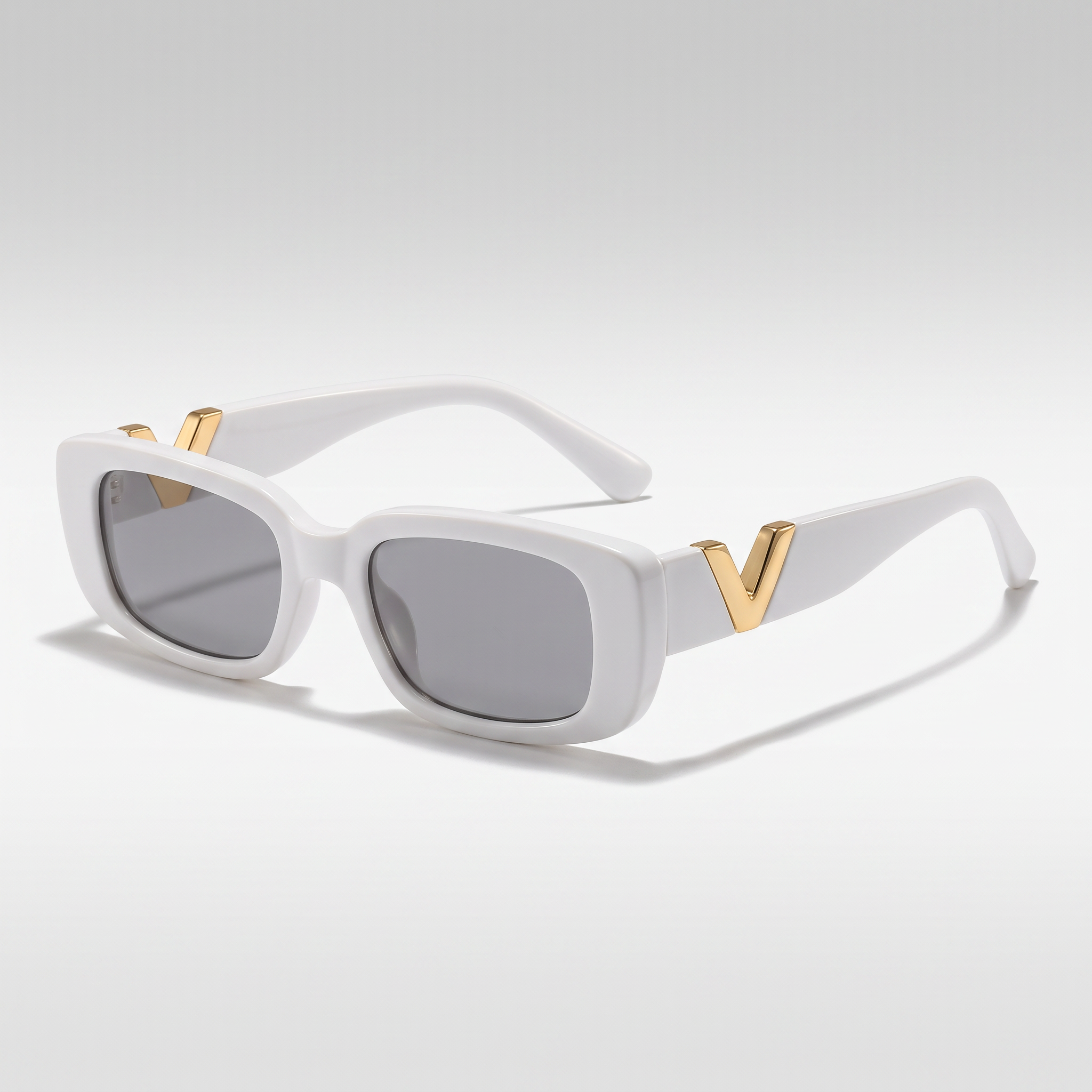 Retro Square Frameless Sunglasses - Porcelain White - three-quarter studio shot