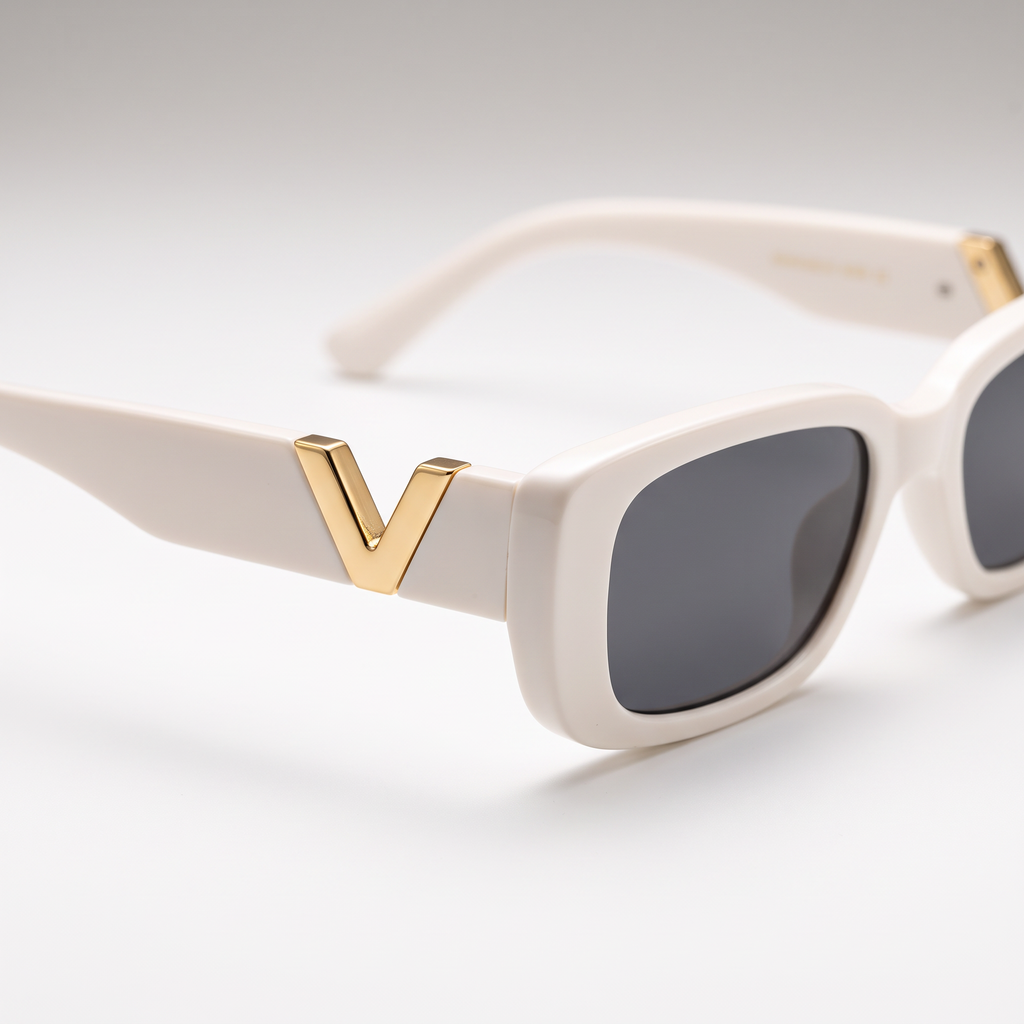 Retro Square Frameless Sunglasses - Porcelain White - hinge detail shot