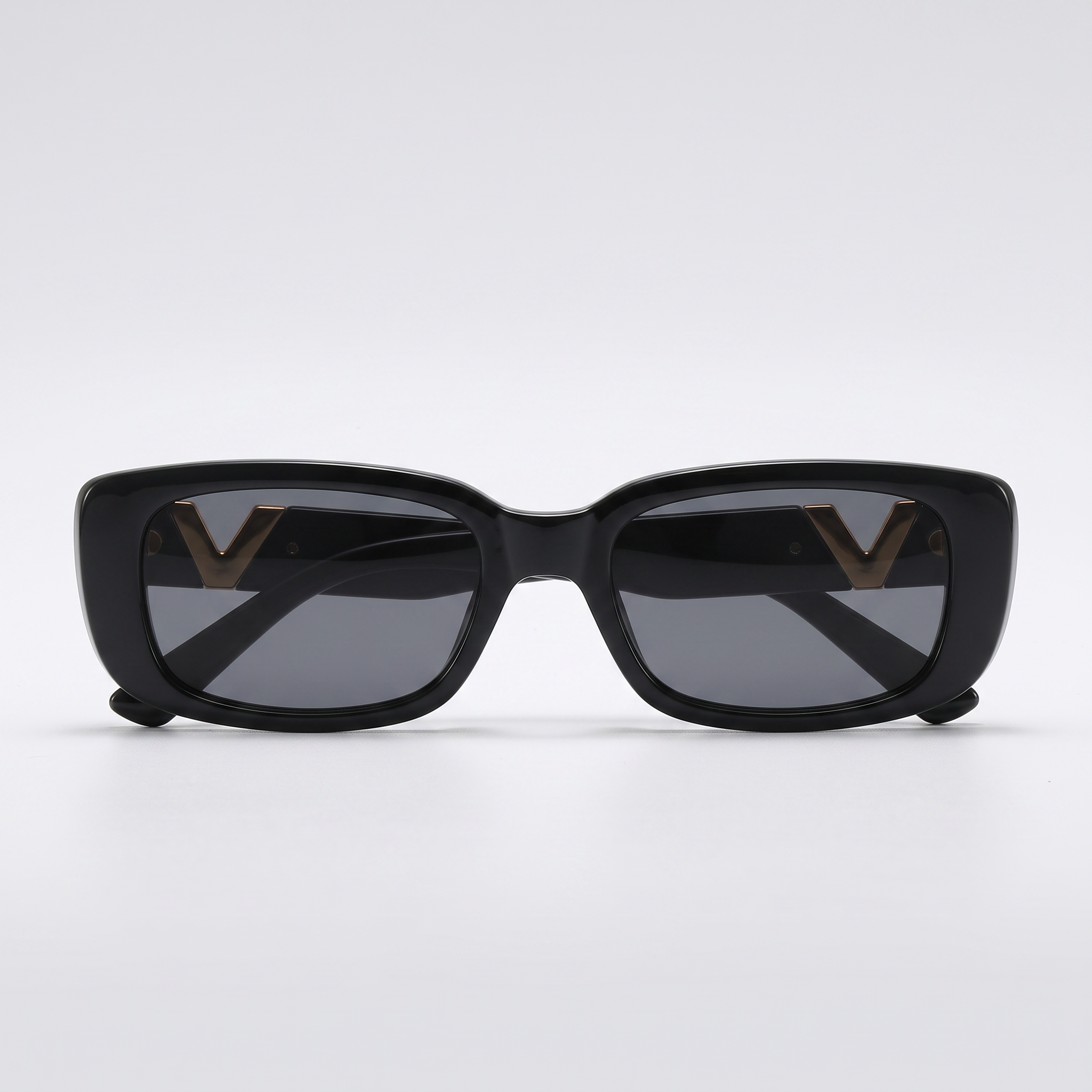 Retro Square Frameless Sunglasses - Bright Black - front studio shot