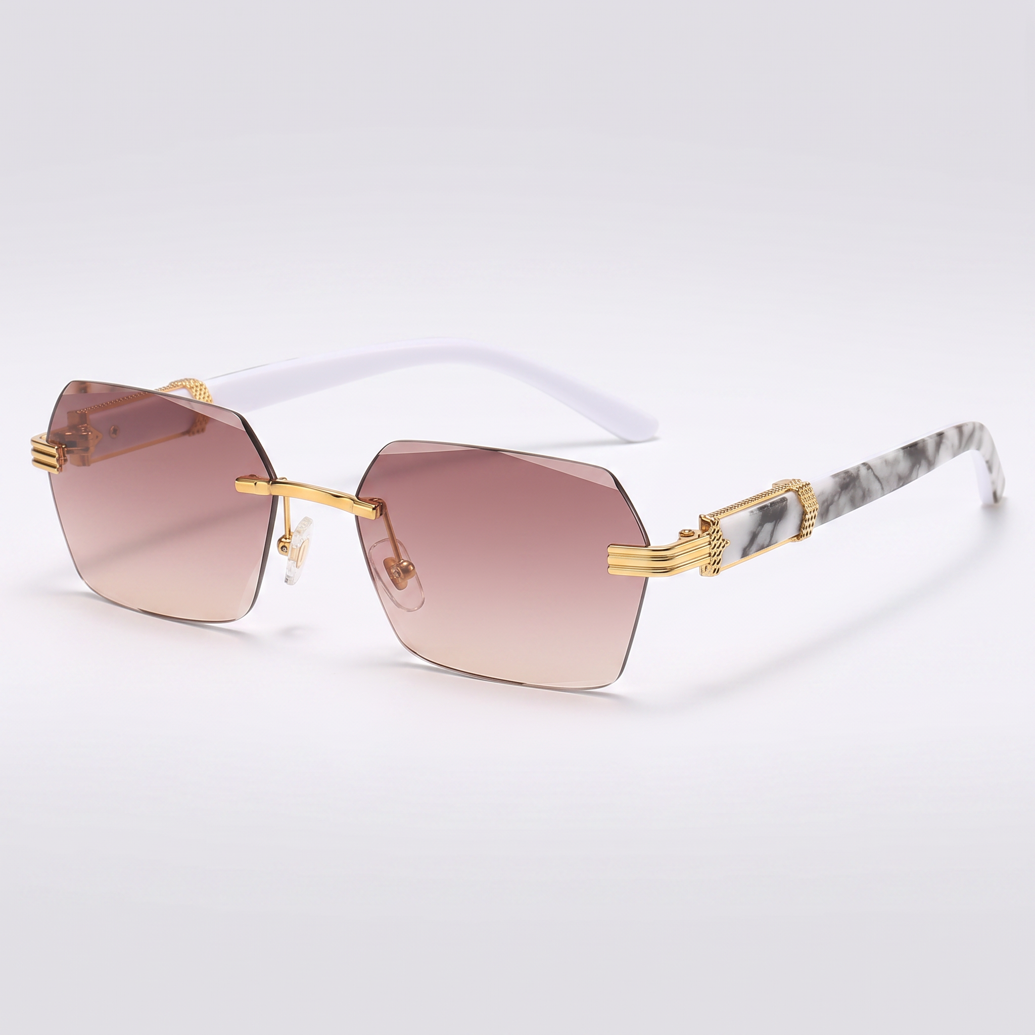 Gradient Color Rimless Square Sunglasses - Gradient Brown Lens - three-quarter studio shot