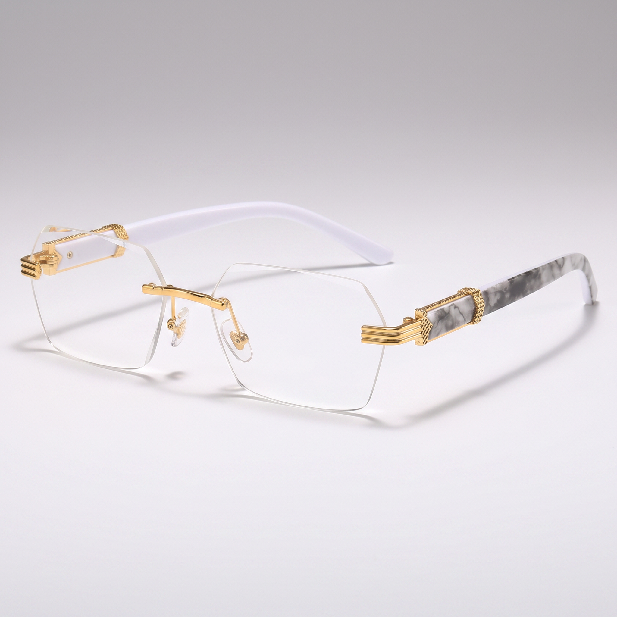 Gradient Color Rimless Square Sunglasses - Clear Lens - three-quarter studio shot