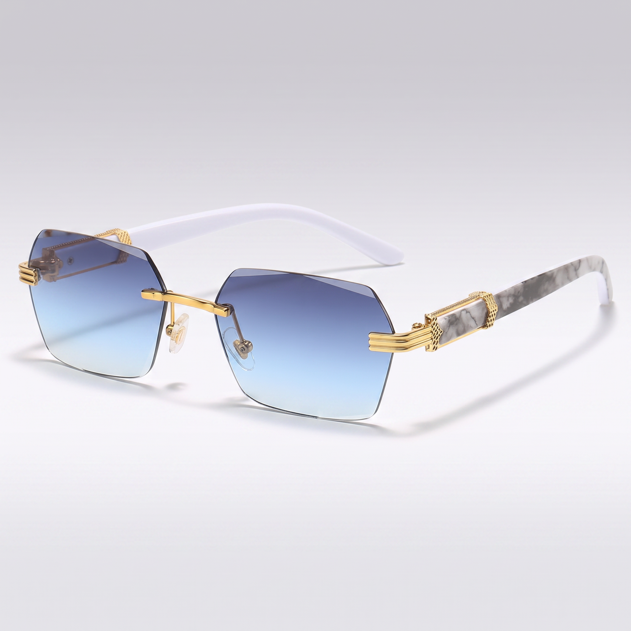 Gradient Color Rimless Square Sunglasses - Gradient Blue Lens - three-quarter studio shot